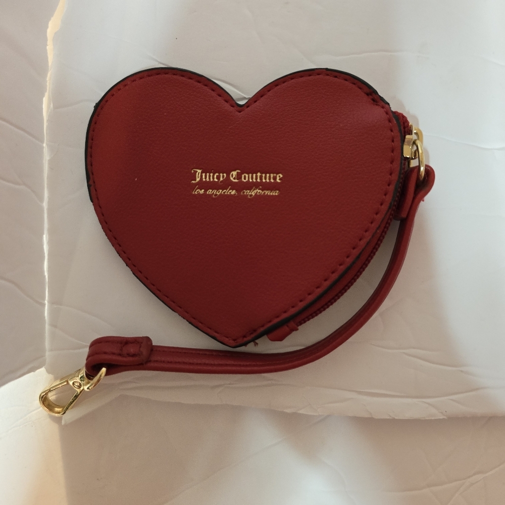 Juicy Couture Red Heart-Shaped Coin Purse with Gold Hardware